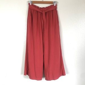 Love Tree Rust Red High Waisted Belted Culotte Cropped Wide Leg Pants